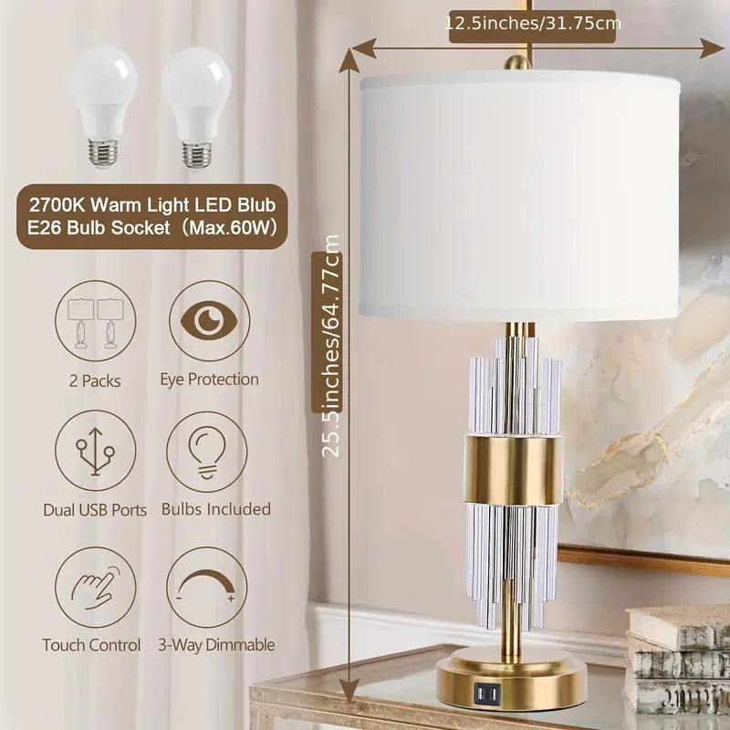 AuraLite Set – Modern Touch Lamps with USB Charging & LED Bulbs