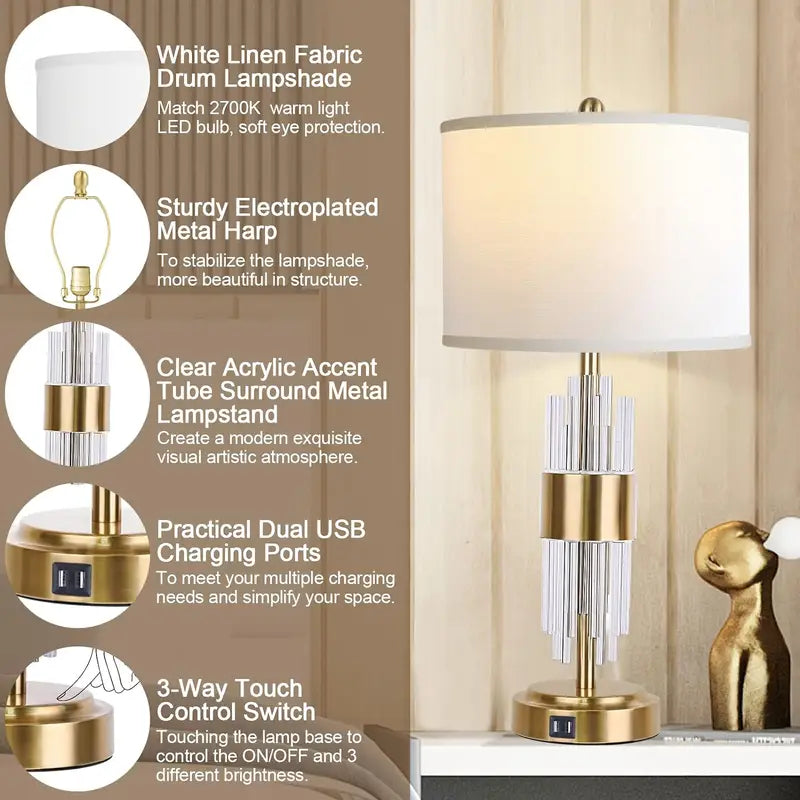 AuraLite Set – Modern Touch Lamps with USB Charging & LED Bulbs
