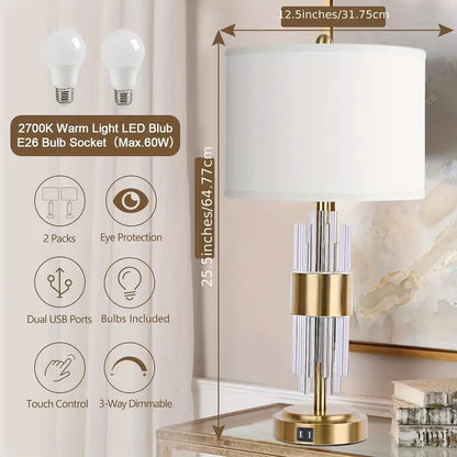 AuraLite Set – Modern Touch Lamps with USB Charging & LED Bulbs